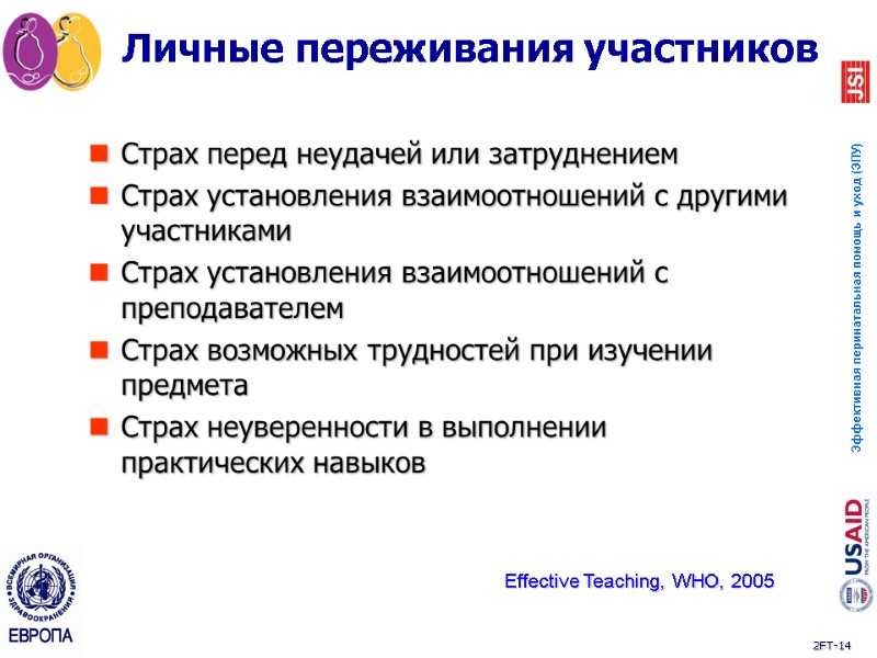 Личные переживания участников Страх перед неудачей или затруднением Страх установления взаимоотношений с другими участниками